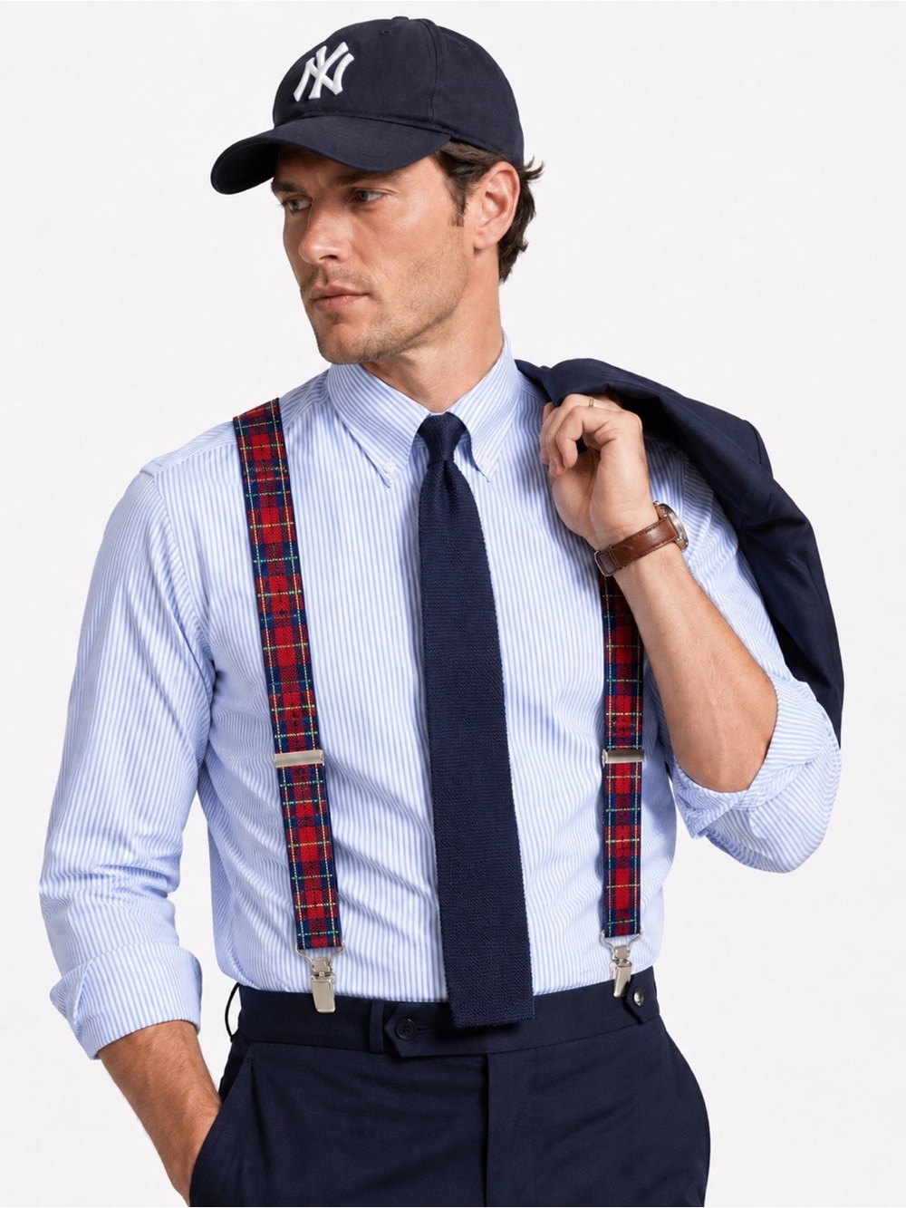 Plaid Men's Suspenders - Red Tartan Style